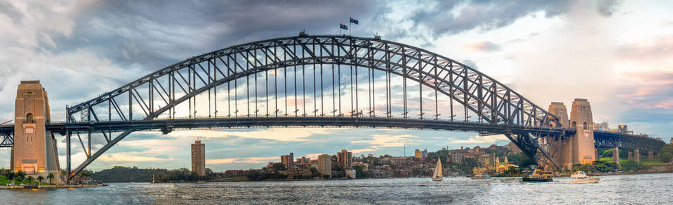 在日落时分，新南威尔士州，澳大利亚悉尼港湾大桥