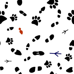 矢量图的人 鸟类和野生动物 平面样式的痕迹无缝模式