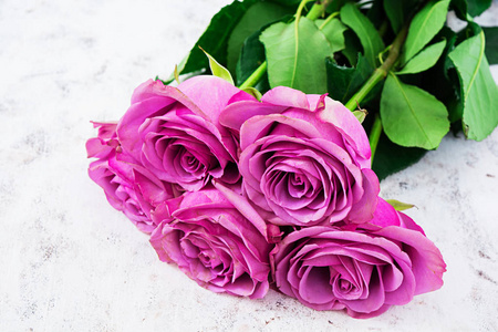 白色背景上的紫色玫瑰花束