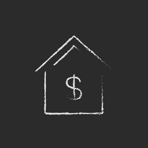 美元符号图标在粉笔绘制的房子