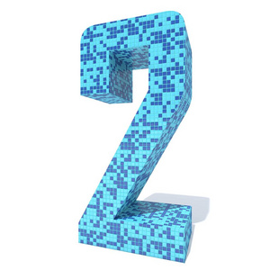 浅色和深蓝色马赛克数字2在白色背景下隔离照片