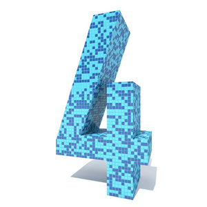 浅色和深蓝色马赛克数字4在白色背景下隔离照片