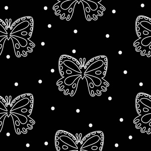 无缝式的黑色背景上的白蝴蝶