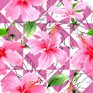 水彩风格的野花芙蓉粉红色花图案