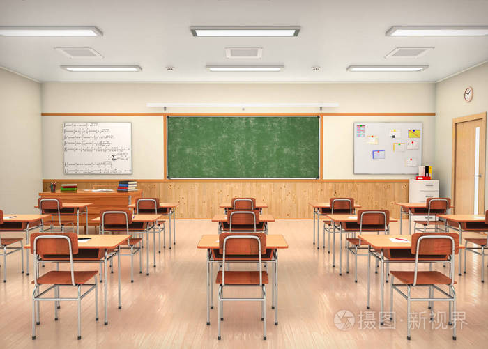 学校教室内部.3d 插图