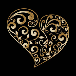爱心花图复古黄金观赏爱心图案.手绘线艺术照片