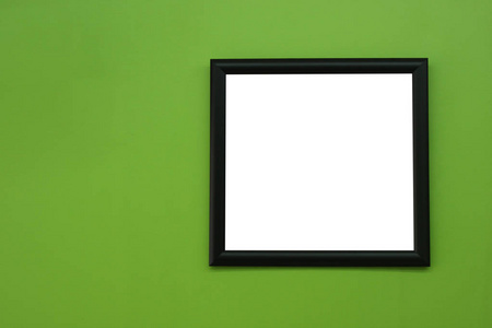 黑色空白图片框上绿色植物颜色油漆墙背景
