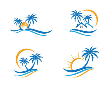 棕榈树夏天 logo 模板矢量插图