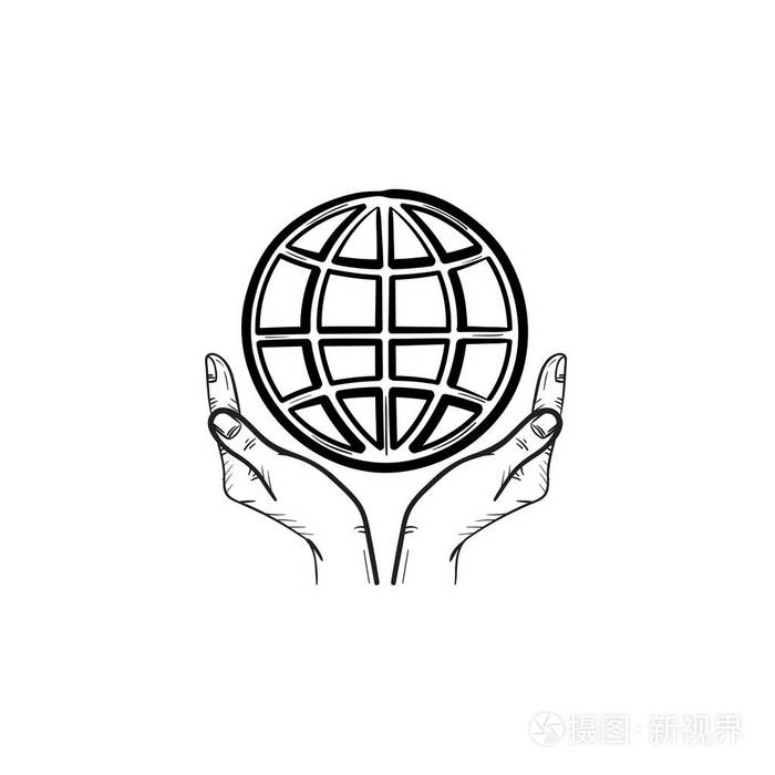 手支撑地球地球仪手绘素描图标插画-正版商用图片0founo-摄图新视界