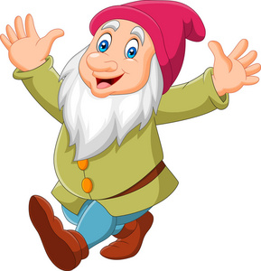 漫画卡通园丁在白色背景下被孤立的快乐卡通侏儒照片