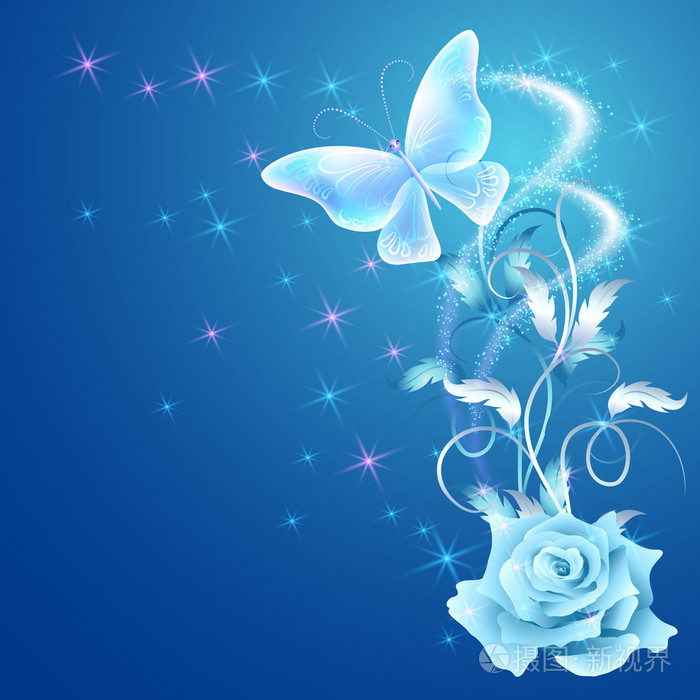 透明蝴蝶飞与花卉装饰