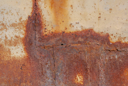 表面的锈迹斑斑的铁与遗留的旧漆，纹理背景