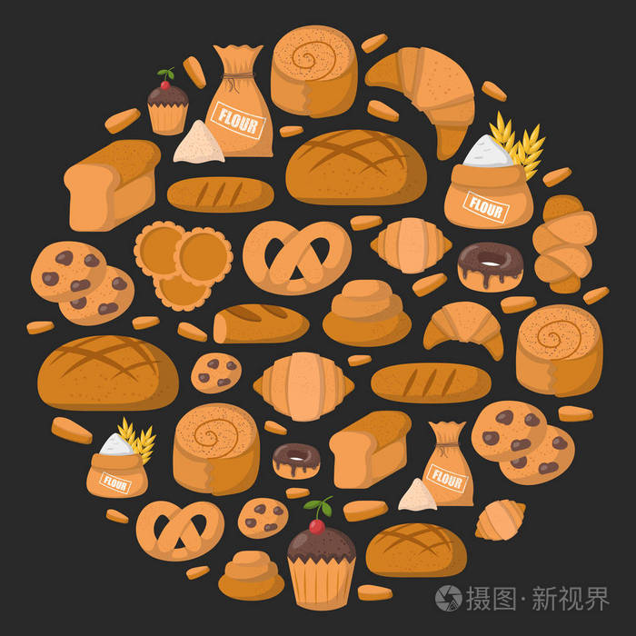 矢量卡通糕点面包店