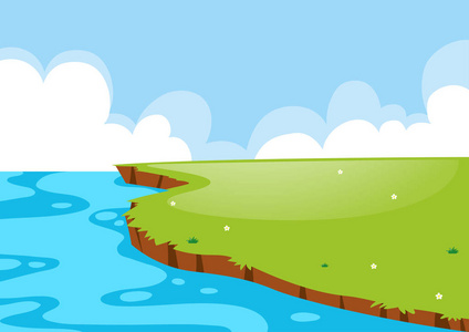 自然场景与场和湖照片