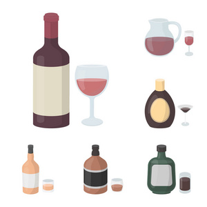 类型的酒精卡通图标集收集为设计。酒瓶矢量符号股票网页插图