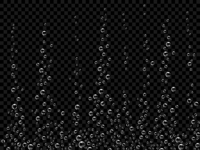 黑色背景嘶气泡.水或饮料的水下氧质地.