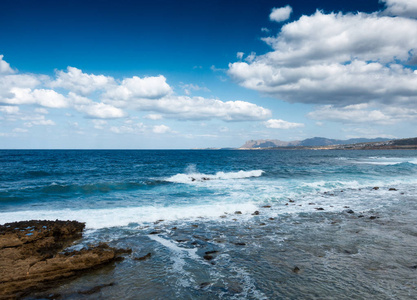 风景秀丽的海景超过地平线, 干尼, 克里特岛, 希腊