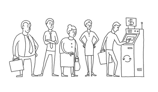 人类排队.手绘黑线矢量股票插图照片