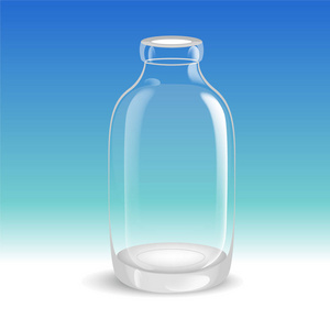 模板的空高透明玻璃瓶, 充满蒸馏水或盐溶液。包装收藏。矢量插图
