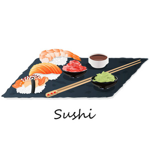 带鲑鱼, 大虾, 鳄梨, 奶油的卷寿司插图