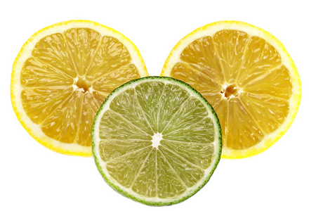 片的柠檬和酸橙白色背景上孤立