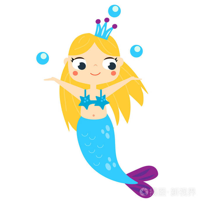 可爱的卡通微笑美人鱼剪贴画