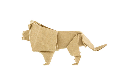 折纸狮子回收纸分离在白色背景上