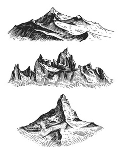 手绘, 素描或刻的样式,徒步旅行,登山的不同版本世界上最高的珠穆朗玛