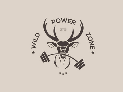 矢量健身与鹿头复古标志徽章, 标签模板和 t恤复古设计元素插画