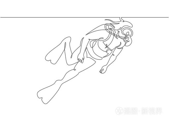 水肺潜水线在水下的连续单个绘制
