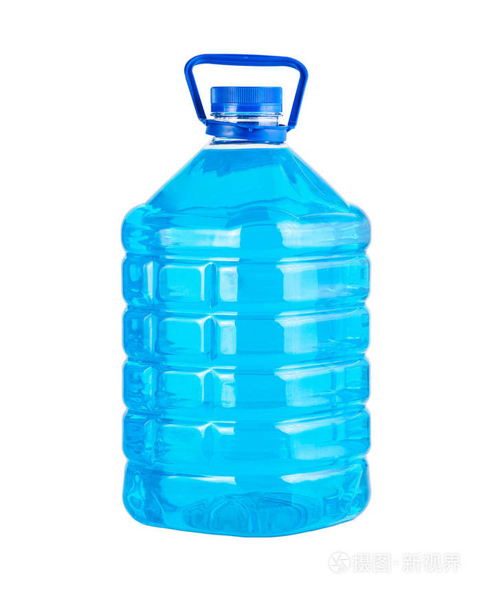 大塑料瓶蓝色液体水隔离