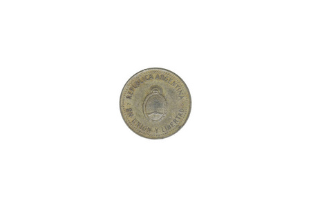 阿根廷10比索分硬币年1992被隔绝在白色背景上