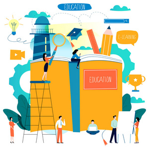 教育,在线培训课程,远程教育平面矢量图.