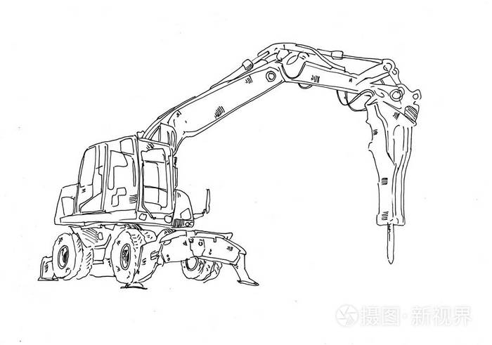 挖掘机插图隔离艺术作品