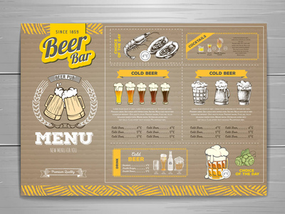 老式啤酒菜单设计的纸板背景图片