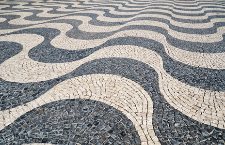 罗西传统路面拼接的波浪形图案旧的铺装路面的在熔岩石楣斯塔文与著名