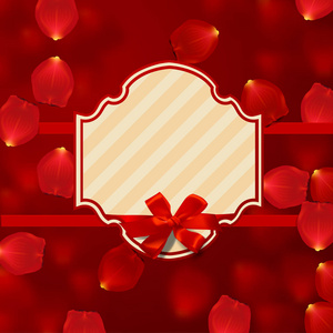 情人节的边境卡设计与红色的玫瑰花瓣