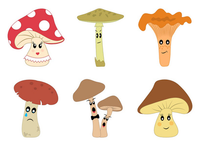 不同情绪的蘑菇向量集