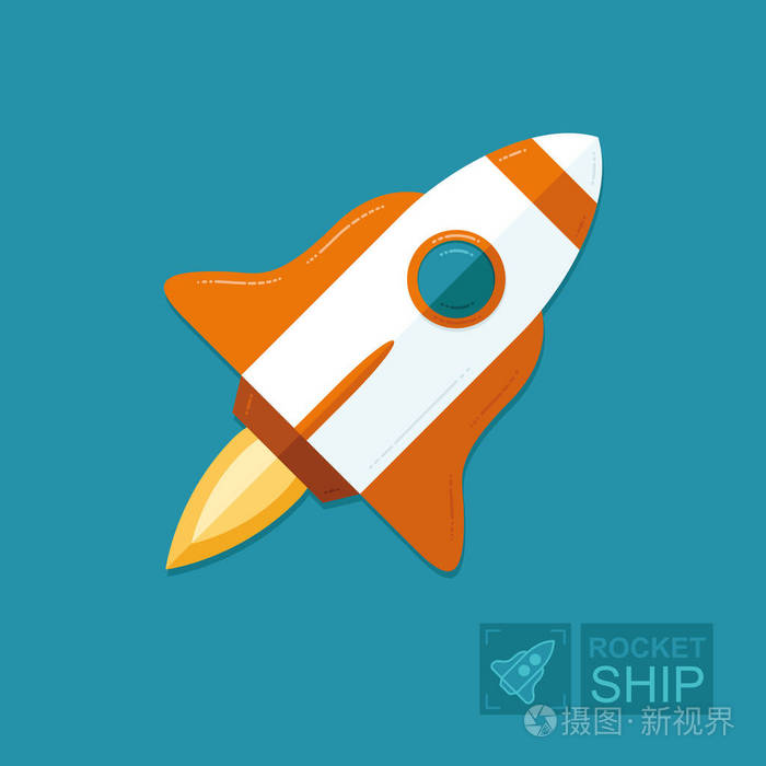 概念火箭在蓝天背景.太空飞船是科学的象征, 是商业目标的实现.
