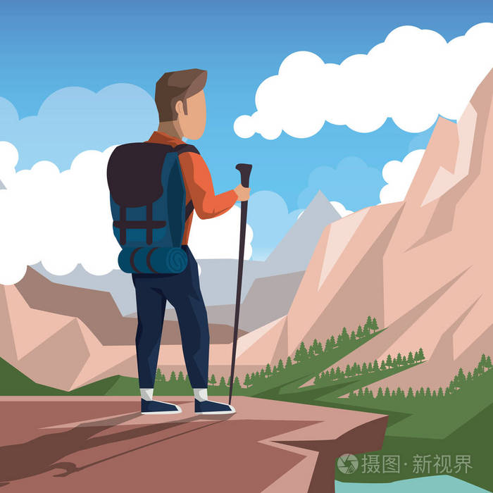 山顶上的登山人多彩的风景插画-正版商用图片0fqr5d-摄图新视界