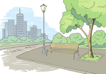 街道图彩色城市景观素描插画矢量照片