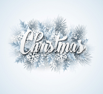圣诞刻字卡与冬青树和枞树的分支。矢量图