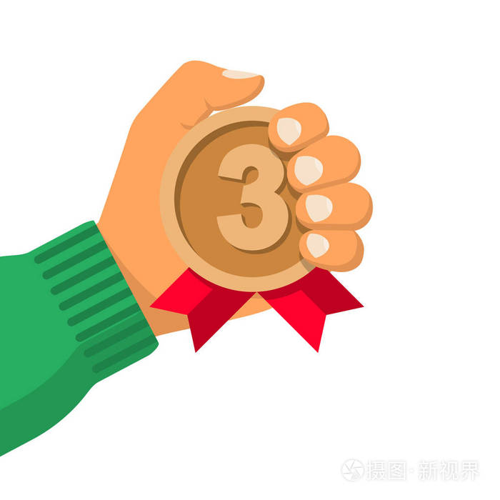 第三名.铜牌在运动员的手