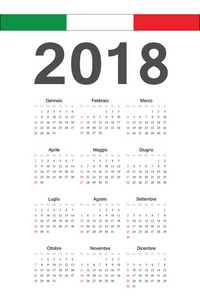 意大利 2018 年矢量日历