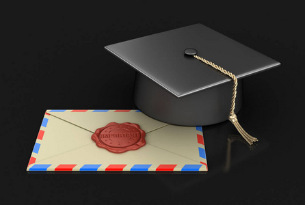 毕业帽和蜡邮票的信。图像的剪切路径