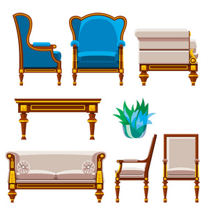 贵宾复古室内家具富家椅房沙发沙发座椅套矢量插画