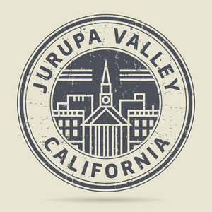 Grunge 橡皮戳或带有文本 Jurupa 谷，加利福尼亚的标签