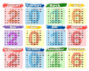 在彩色背景上的日历 2016 年