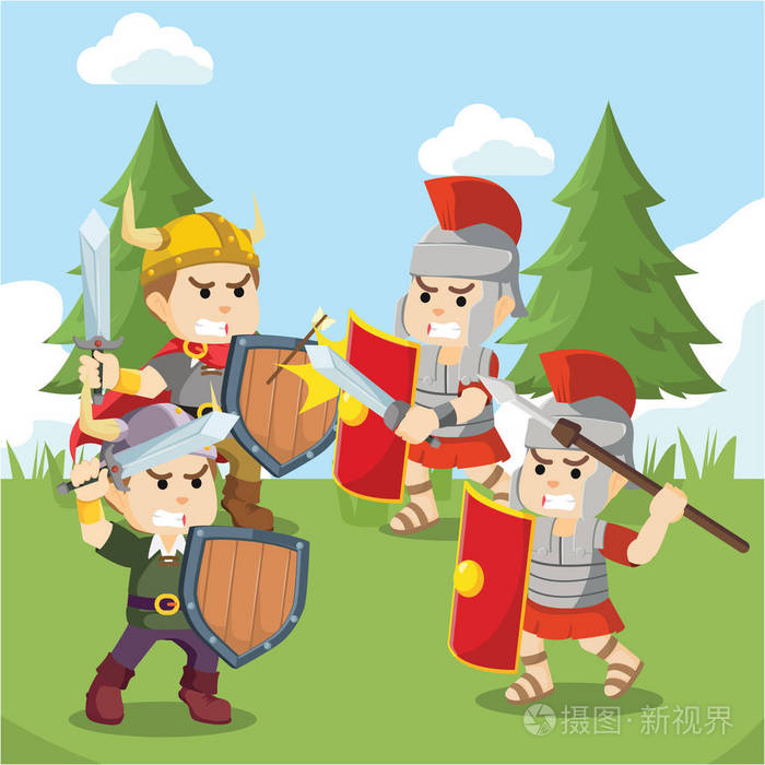 罗马士兵战斗,并与海盗