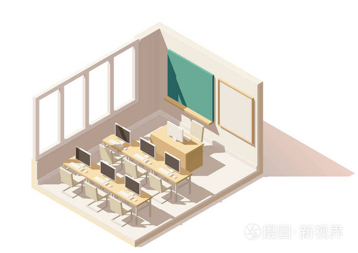 矢量等距低聚计算机教室插画-正版商用图片0frhq3-摄图新视界